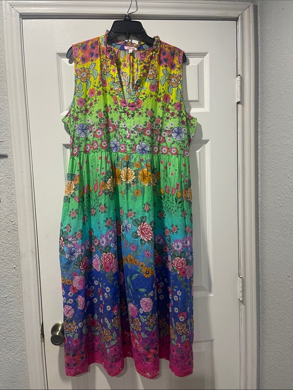 Johnny Was dress. Vibrant Multicolor Floral Sleeveless Midi Dress